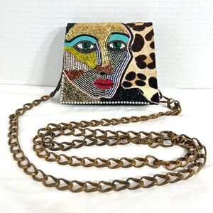 Bradley Levin Vintage 80s Beaded Mini Picasso Inspired Purse Crossbody Art Deco